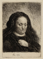 KG 03910
<br/>
Moeder Rembrandt, hand op haar borst ( B 349 )
<br/>
<em>Rembrandt (1606-1669)</em>